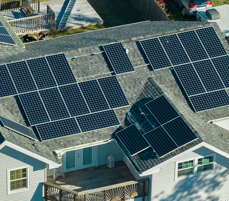 american residential house with solar panels on roof