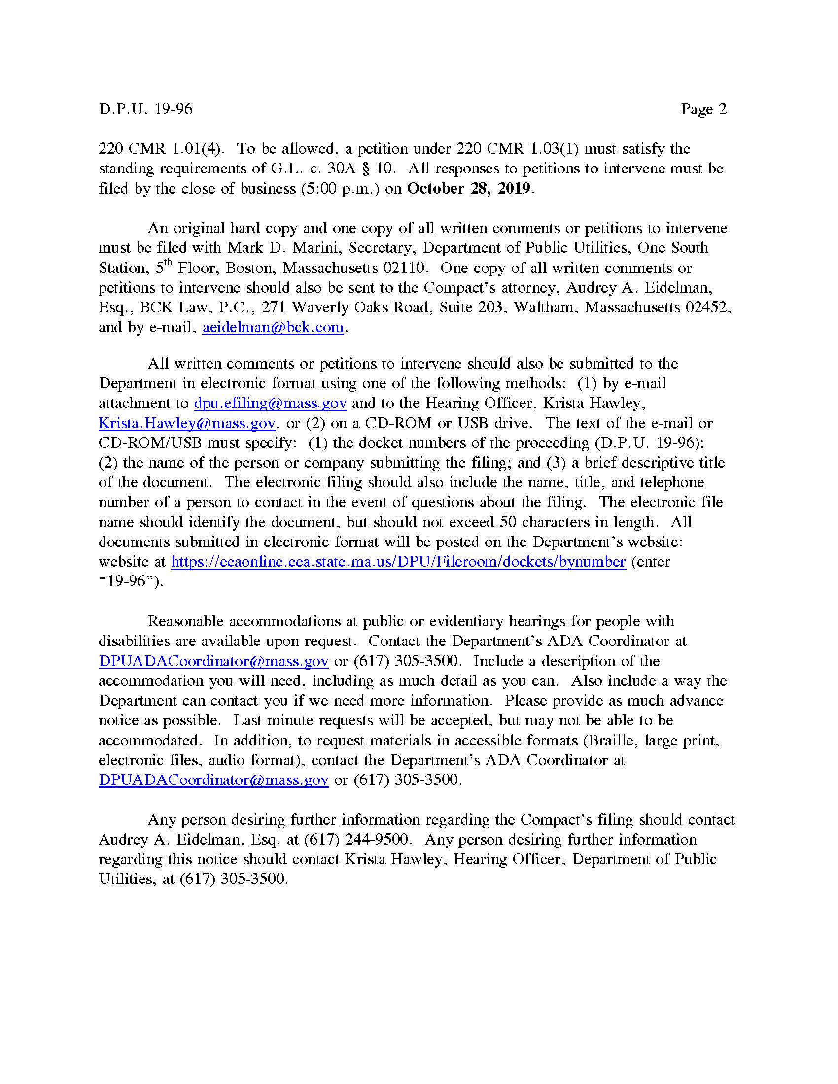 DPU 19-96 NOTICE OF FILING, PUBLIC HEARING AND PROCEDURAL CONFERENCE